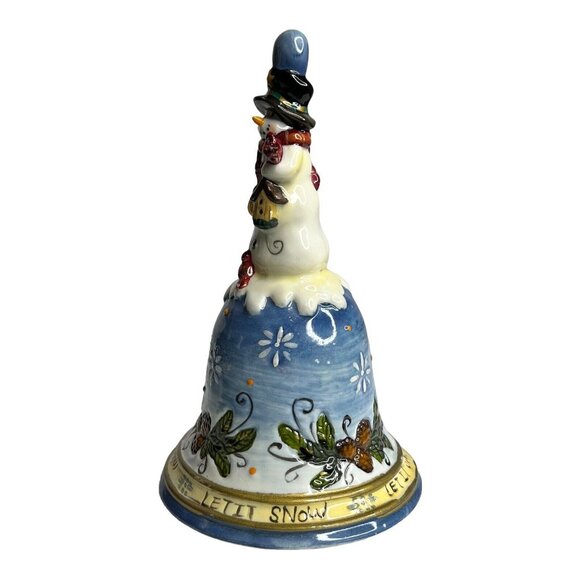 Let It Snow Snowman Winter Christmas Seasonal Figurine Bell Cardinals Pinecones - Picture 4 of 7